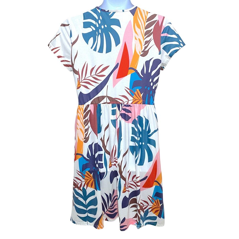 Tropical V-Neck Dress Womens XL Avant Garde Colorful Art to Wear Vacation Boho - Picture 3 of 8